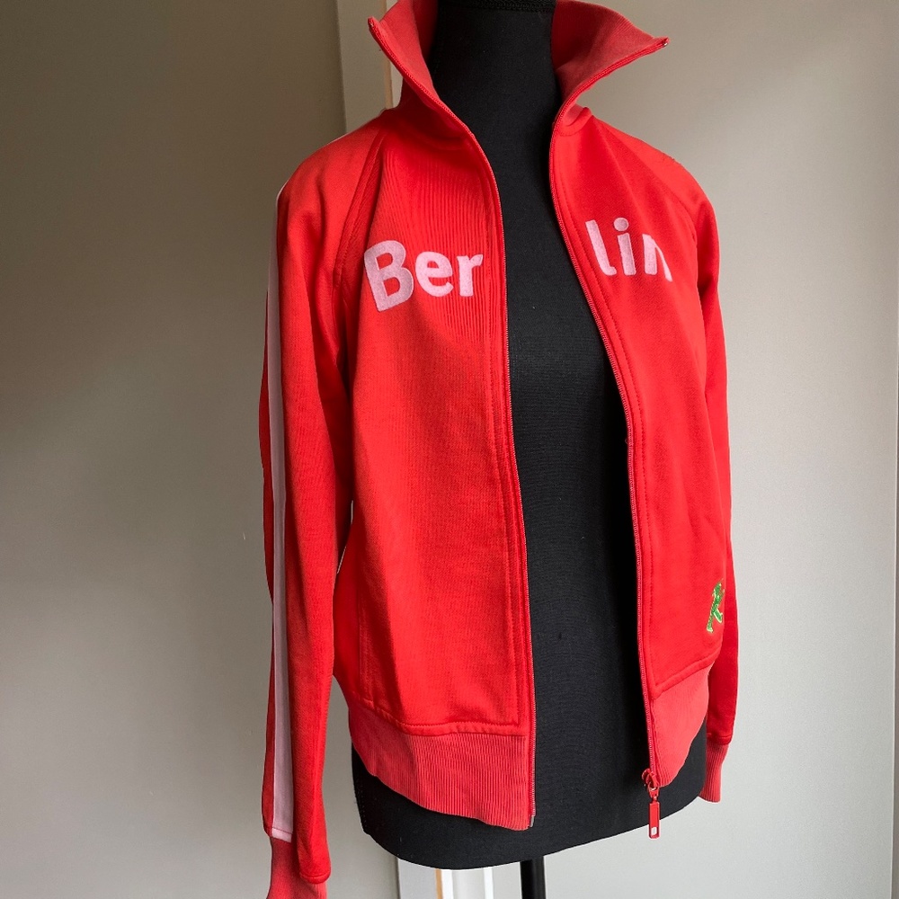Iconic East. Berlin Track Jacket Ampelmann Orange with White Stripes